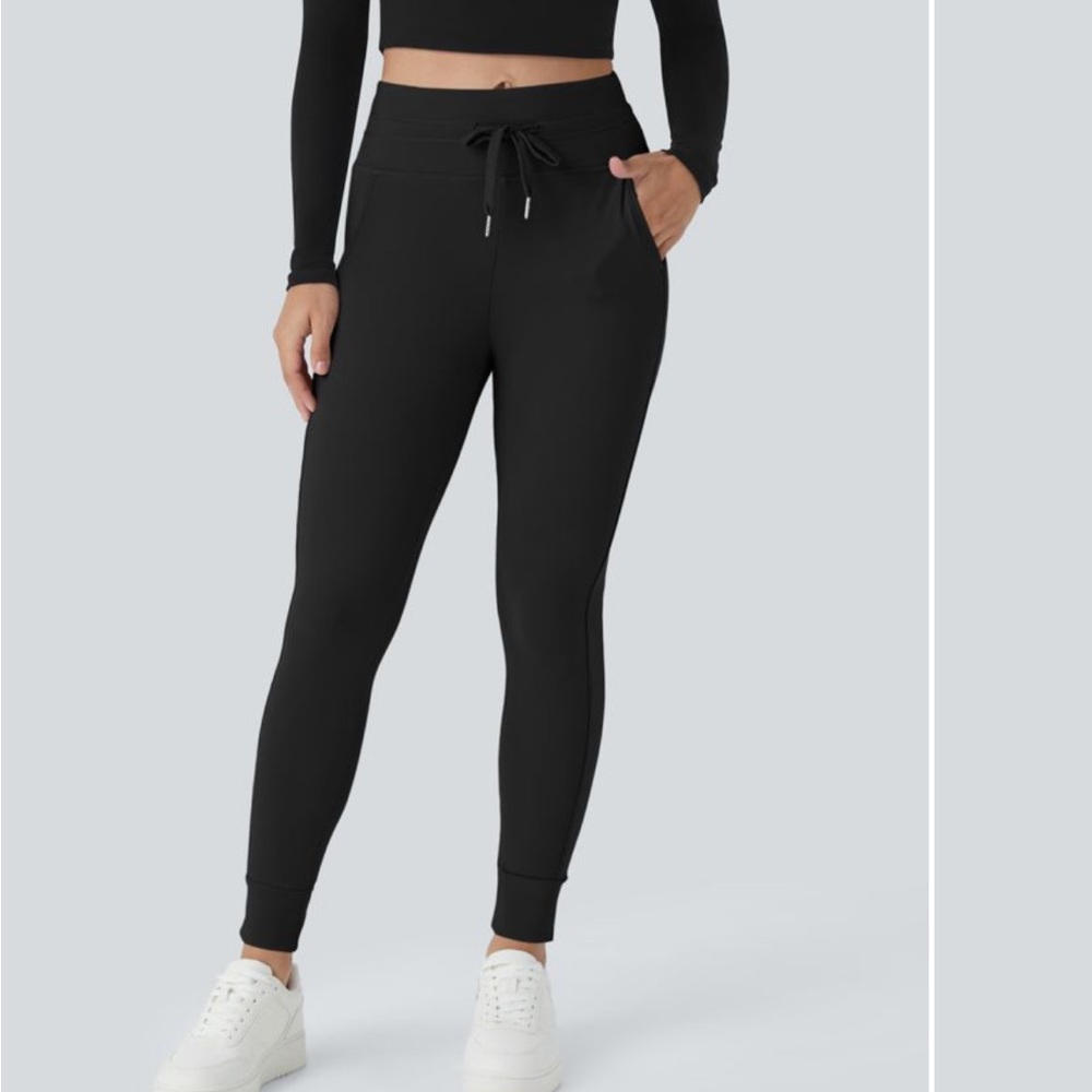 HALARA softlyzero plush high waisted drawstring Joggers black XL tall
